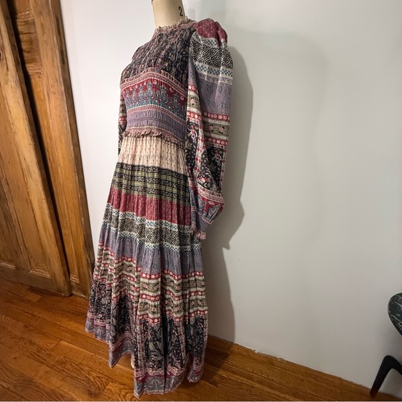 Sea New York  cotton prairie puffy long sleeve floral motif ruffle skirt dress - Picture 13 of 17